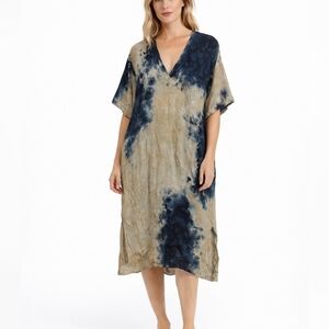 Enza Costa Tie-Dye V-Neck Midi Dress Size 1 (Small) | Viscose Boho Relaxed